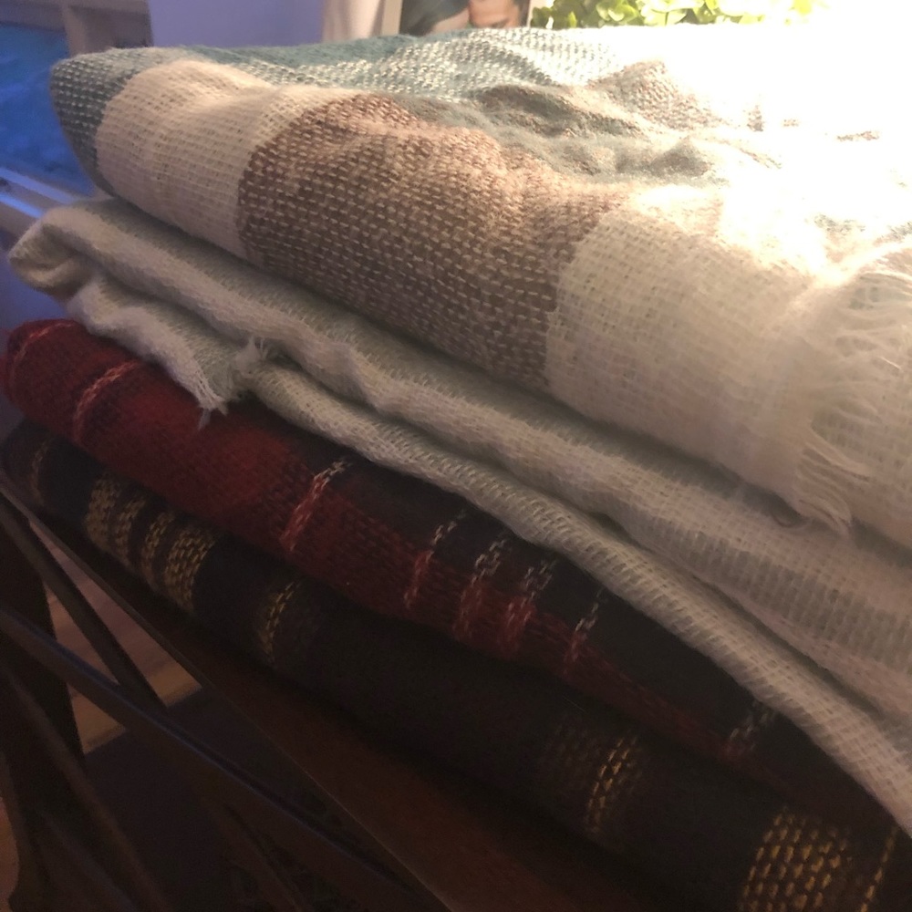 Plaid and striped blanket scarves bundle